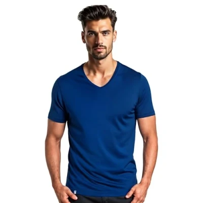 Abbildung von ALPIN LOACKER Merino V Neck T Shirt Herren atmungsaktiv Premium Tshirt Kurzarm I Atmungsaktives Unterwäsche, Blau XL
