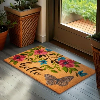 Abbildung von BRUBAKER Fußmatte Blumen und Pflanzen 45 x 75 cm Schmutzfangmatte Kokos Fußabtreter, Rechteckig, Höhe: 16 mm, Antirutsch Türmatte für Außen Innen Wetterfest Rutschfest