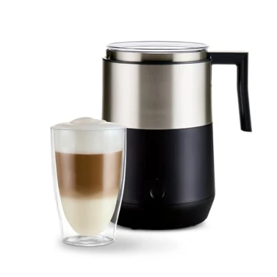 Abbildung von Tchibo Induktions Milchaufschäumer, ohne Anbrennen, spülmaschinengeeigneter Rührbehälter, warmer und kalter Milchschaum, für Latte Macchiato, Cappuccino Kakao, Schwarz