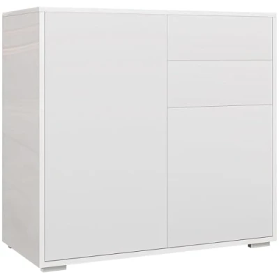 Abbildung von HOMCOM Sideboard Aufbewahrungsschrank mit Schublade, 2 Push Click Türen, Küchenschrank Verstellbar Regal Buffetschrank für Küche, Wohnzimmer 79x36x74 cm Weiß