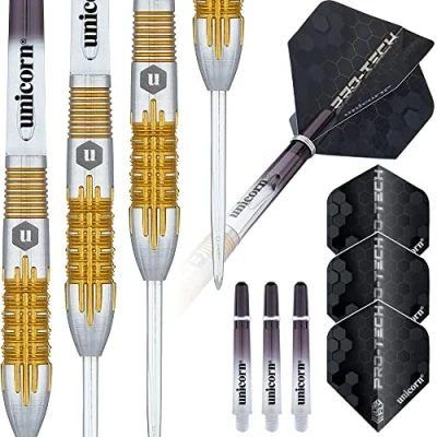 Abbildung von ‎Unicorn Protech Dartpfeile mit Stahlspitze, Silber/Gold, 22 g