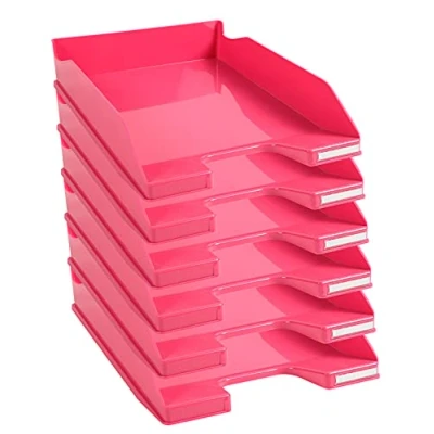 Abbildung von Exacompta 113284D 6er Pack Premium Briefablage Combo Midi DIN A4. Ideale Briefkörbe für Ihre Organisation. Robuste und stapelbare Ablagekörbe himbeer glossy