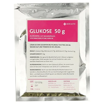 Abbildung von Glukose 50 g Kirsch Plv.z.her.e.lsg.z.einnehmen