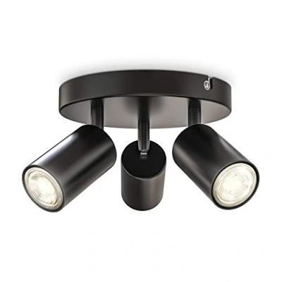Abbildung von B.K.Licht LED Deckenspot Deckenleuchte 19cm Spots drehbar schwenkbar schwarz matt BKL1447, ohne Leuchtmittel, Retro Design Deckenlampe rund 3 flammig 230V Fassung GU10 Wohnzimmer