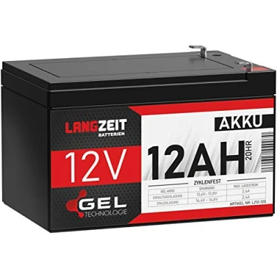 Abbildung von LANGZEIT Akku 12V 12Ah Gel Blei Profi Hochleistungsakku extrem zyklenfest vorgeladen auslaufsicher ersetzt 10Ah