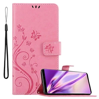 Abbildung von Cadorabo Hülle kompatibel mit Samsung Galaxy Note 9 Blumen Design aus Kunst Leder Flip Klappbare Stoßfeste Magnetische [Standfunktion] [Kartenfächern] Cover für Tasche in Rosa