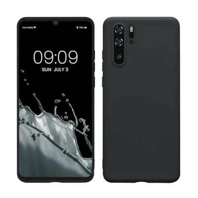 Abbildung von kwmobile Hülle kompatibel mit Huawei P30 Pro weiches TPU Silikon Case Cover geeignet für kabelloses Laden Heidelbeerblau