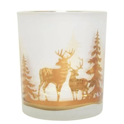 Abbildung von Dadeldo Living &amp; Lifestyle Teelichthalter Windlicht Glas Hirsch Design 8x7cm Weiss braun