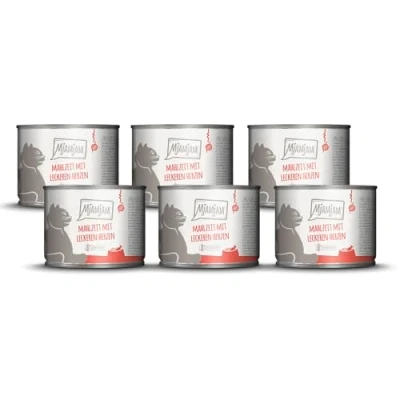 Abbildung von MjAMjAM Premium Nassfutter für Katzen Mahlzeit mit leckeren Herzen, 6er Pack (6 x 200 g), getreidefrei extra viel Fleisch