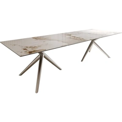 Abbildung von Esstisch Edge 300x100 Keramik Minas Melange Weiß Beige Estelar rund Edelstahl
