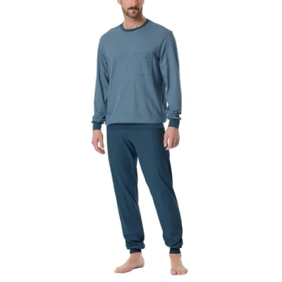Abbildung von Schiesser Comfort Essentials Pyjama With Cuff Blau/Blau Baumwolle 48 Herren