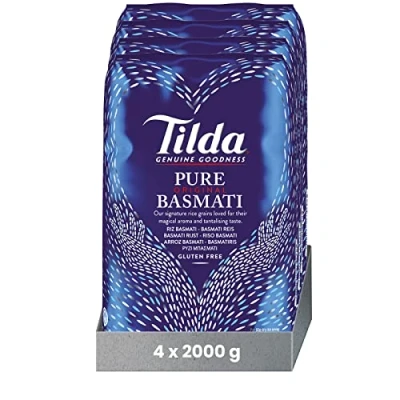 Abbildung von Tilda Pure Original Basmati Rice, 4er Pack (4x2kg), Premium Reis, Langkorn vegan und von Natur aus glutenfrei