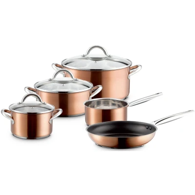 Abbildung von MÄSER Topf Set &quot;Asterion&quot;, Edelstahl 18/8, (Set, 8 tlg., 1 Bratentopf Ø 16/20/24 cm, Kasserolle 16 Bratpfanne 24 cm), Induktion