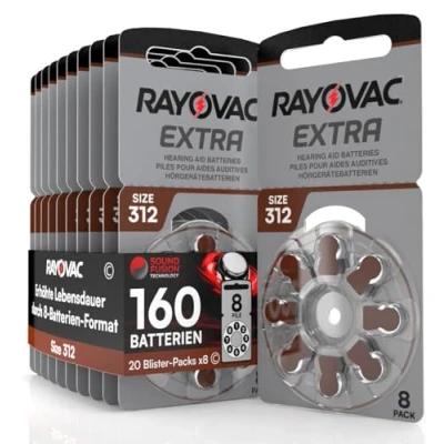 Abbildung von 160 Hörgerätebatterien Rayovac Extra 312 mit Sound Fusion Technologie (20 Blister à 8 Batterien)