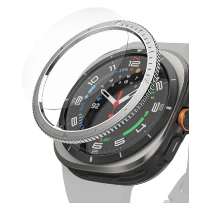 Abbildung von Ringke Bezel Styling &amp; Glass Kompatibel mit Samsung Galaxy Watch Ultra 47mm Hülle, Kratzfester Edelstahl Lünettenring Klebe Schutzabdeckung HD Klarer Panzerglas Displayschutz 47 03 (ST) Silver
