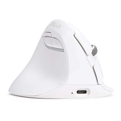 Abbildung von DeLUX Linkshänder Ergonomische Maus Kabellos, Wiederaufladbar Mini Vertikale Maus, Silent Click, 6 Tasten, 4000 DPI, RGB Licht, Multigerät, für Karpaltunnel, Computer/Laptop/PC (M618ZD Weiß)