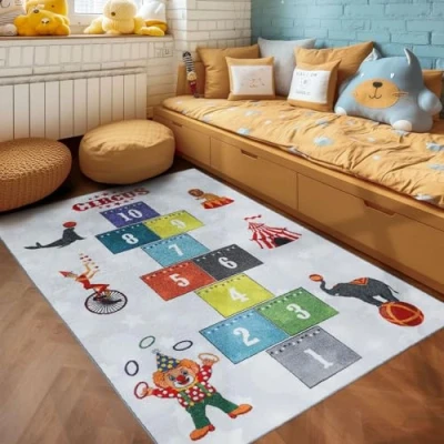 Abbildung von SIMPEX KinderTeppich, Himmel und Hölle, Teppich Grau, 140 x 200 cm, für Kinder, Kinderzimmer
