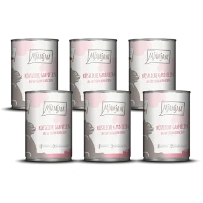 Abbildung von MjAMjAM Premium Nassfutter für Katzen köstliche Garnelen an saftigem Hühnchen, 6er Pack (6 x 400 g), getreidefrei mit extra viel Fleisch