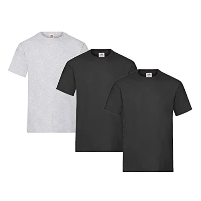 Abbildung von Fruit of the Loom Herren Heavy T Shirt 3er Pack, 2 x Schwarz, 1 Grau und HL Kauf Notizblock, XL