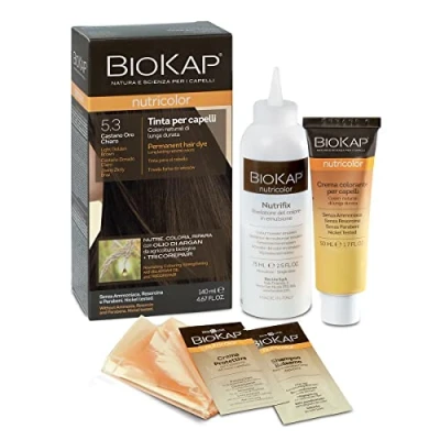 Abbildung von Biokap Nutricolor, Haarfarbe 5,3 Hellbraun Gold, ohne Ammoniak, macht das Haar weich und glänzend, mit natürlichen Farben, 140 ml
