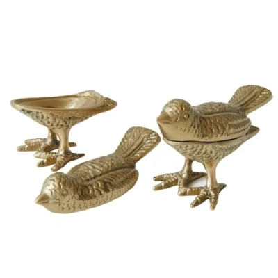 Abbildung von Loberon Deko Vogel 2er Set Fairydell, Versteckter Stauraum, Detailreich Gearbeitet, Nostalgisch Verspielter Charme, Tierfiguren, Dekoration, Messing, antikmessing