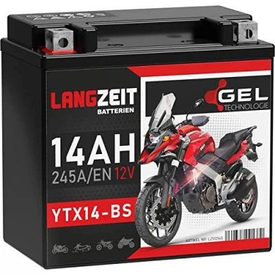 Abbildung von LANGZEIT YTX14 BS Motorradbatterie 12V 14Ah 245A/EN Gel Batterie doppelte Lebensdauer entspricht 51214 4 CTX14 GTX14 vorgeladen auslaufsicher wartungsfrei