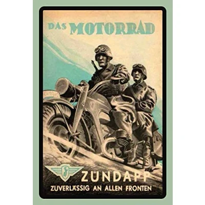 Abbildung von Blechschild 20x30 cm Zündapp Motorrad Wehrmacht Soldaten WK II historisch Metall Schild