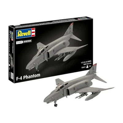 Abbildung von Revell Easy Click Modellbausatz F 4E Phantom I Legendäres USAF Kampfflugzeug 1:100 Detailreich mit Fahrwerk, Lenkwaffen und 2 Zusatztanks Stecksystem, kein Kleben Für Modellbau Einsteiger ab 10.