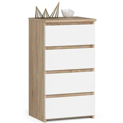 Abbildung von Kommode mit 4 Schubladen Schlafzimmer Flur Wohnzimmer Organizer 40 cm breit 74 hoch sonoma Eiche weiß Highboard Sideboard Mehrzweckschrank Schrank schmal