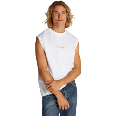Abbildung von Calvin Klein Herren Tank Top Monologo Sleeveless Tee Relaxed Fit, Weiß (Bright White), XL