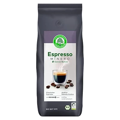 Abbildung von Lebensbaum Espresso Minero ganze Bohne, Bio Röstkaffe aus 100% Arabica Bohnen, kräftig intensiver Geschmack, satte Crema, 1 kg