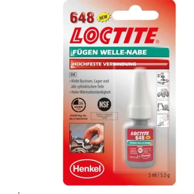 Abbildung von LOCTITE 648, hochfester Kleber für zylindrische Fügeteile, Flüssigkleber aktive und passive Metalle wie Baustahl, temperatur ölbeständiger Metallkleber, 1x5ml