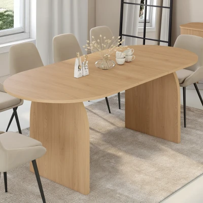 Abbildung von Ausziehbarer ovaler Esstisch EDITH 6 10 Personen aus Holz in Buchenoptik 160 200 cm IDMarket