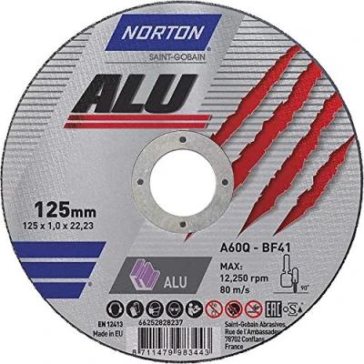 Abbildung von Trennscheibe 125x1x22,2mm Norton speziell für das Trennen von Aluminium entwickelt