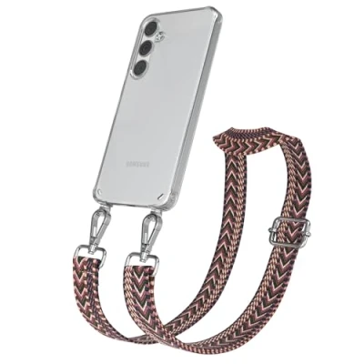 Abbildung von EAZY CASE Handykette mit verstellbarem Trageriemen kompatibel Samsung Galaxy S24 Plus Taschengurt transparenter Handyhülle für Hülle Schulterriemen in Beere Pink Silber
