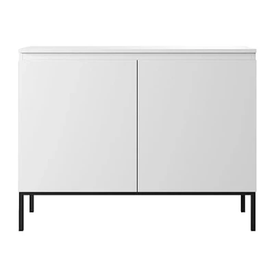 Abbildung von Selsey Kommode Schrank Aufbewahrungsschrank 100 cm 2 Türen 4 Fächer Weiß Schwarze Beine Bemmi