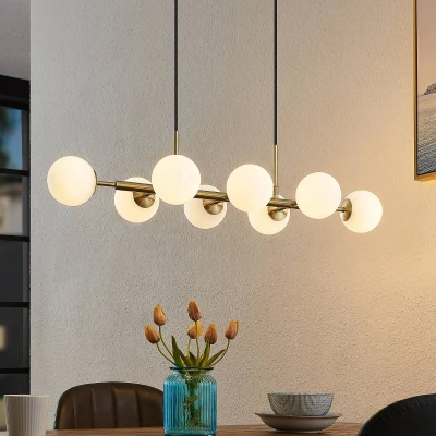 Abbildung von Lindby Hängeleuchte Kiamo, 83 cm, messing, weiß, Glas, G9