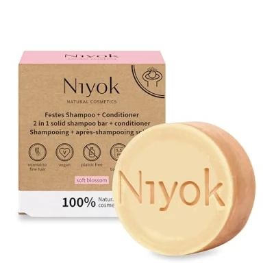 Abbildung von Niyok® 2 in 1 Festes Shampoo + Conditioner &quot;Soft Blossom&quot; (80g) Vegane Haarseife Nachhaltiges &amp; Spülung Haarshampoo Haarspülung 100% Naturkosmetik Plastikfrei Vegan