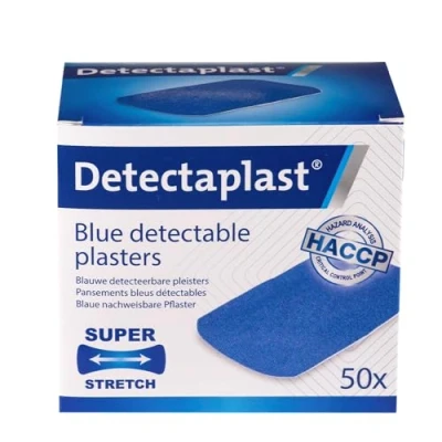 Abbildung von Detectaplast Pflaster wasserfest Elastic, blaue Wundpflaster für den Umgang mit Lebensmitteln, detektierbare Erste Hilfe Sets in der Gastronomie, 50 x 72 mm, Stück