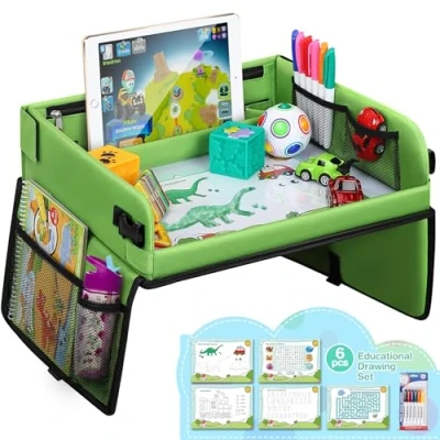 Abbildung von lenbest Kinder Reisetisch Kindersitz Spiel Lernspielzeug für den Innenbereich mit 1 Transparenter Zeichnungsfilm 5 Zeichenpapier 6 Farbstifte Zeichenbrett Geschenk zu Hause Schule Reise