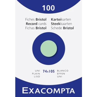 Abbildung von Exacompta 13340B Packung (mit 100 Karteikarten, DIN A7, 74x105 mm, blanko, ideal für die Schule) 1er Pack grün