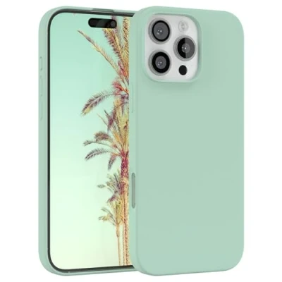 Abbildung von EAZY CASE Premium Silikon Handyhülle kompatibel mit iPhone 16 Pro Max Slimcover Kameraschutz und Innenfutter, Silikonhülle, Schutzhülle, Bumper, Handy Case, Hülle, Softcase, Mint Grün