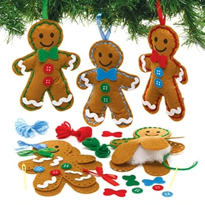 Abbildung von Baker Ross FE938 Lebkuchen Näh Dekorationssets 3 Stück, Nähset für Kinder, kreative Aktivitäten ideales Kunst und Bastelprojekt, Rot,Blau, Mittel