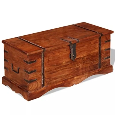 Abbildung von Festnight Aufbewahrungstruhe Massivholz Holztruhe Truhenbank Tischtruhe Truhe mit Stauraum, 90 x 40 cm Braun