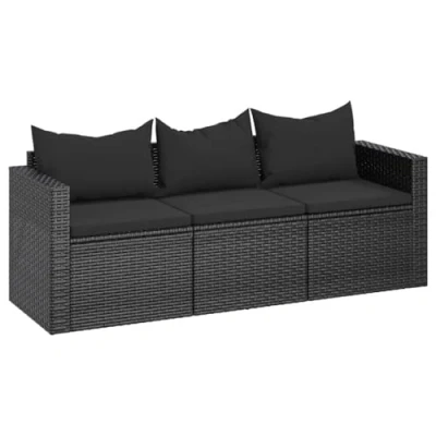 Abbildung von vidaXL Loungesofa Gartensofa mit Kissen 3 Sitzer Schwarz Poly Rattan, 1 Teile
