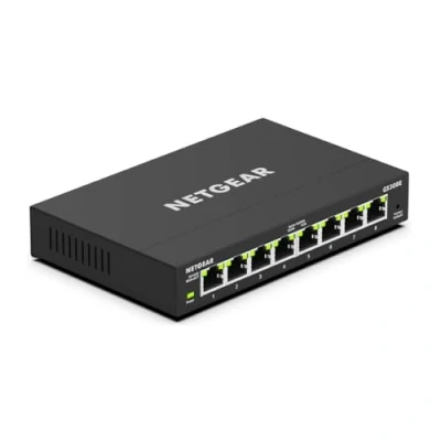 Abbildung von NETGEAR GS308E Managed Switch 8 Port Gigabit Ethernet LAN Plus (Plug and Play Netzwerk Managed, IGMP Snooping, QoS, VLAN, lüfterlos, Robustes Metallgehäuse) Schwarz