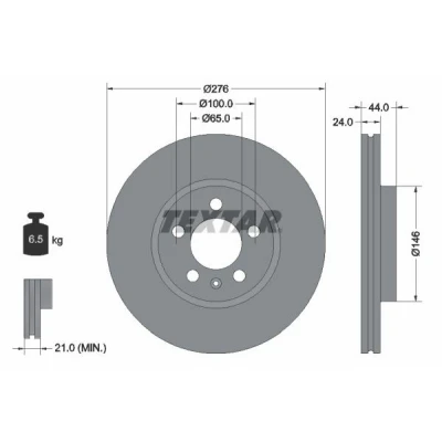 Abbildung von TEXTAR 92313703 Bremsscheibe 276 24 05/06 100 innenbelüftet beschichtet ohne Radlager, Radbefestigungsbolzen, Radnabe VOLKSWAGEN: Polo VI