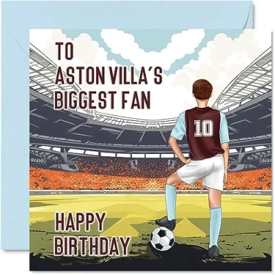 Abbildung von Stuff4 Fußball Geburtstagskarte für Villa Fans großer Fan lustige Sohn, Vater, Bruder, Onkel, Kollegen, Freund, Cousin, 145 mm x mm, Footy Footie Bday Grußkarten