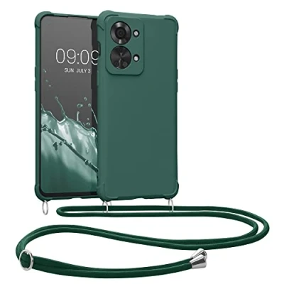 Abbildung von kwmobile Necklace Case kompatibel mit OnePlus Nord 2T 5G Hülle Cover Kordel zum Umhängen Silikon Schutzhülle Dunkelgrün