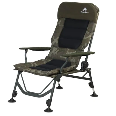 Abbildung von CampFeuer Angelstuhl Angelstuhl, Camouflage olivgrün, Höhenverstellbarer Campings (Karpfenstuhl), Extra breite Schlammfüße verhindern das Einsinken in den Sand/Schlamm